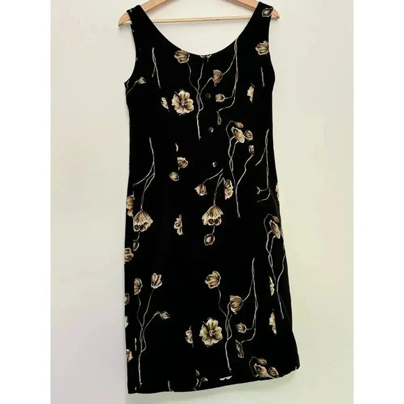 Vintage Basic Editions Black Floral Tie Front Button Back Scoop Neck 90s Y2K 8 - Picture 6 of 11